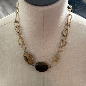 Lia Sophia Gold Necklace with Brown and Tan Stones